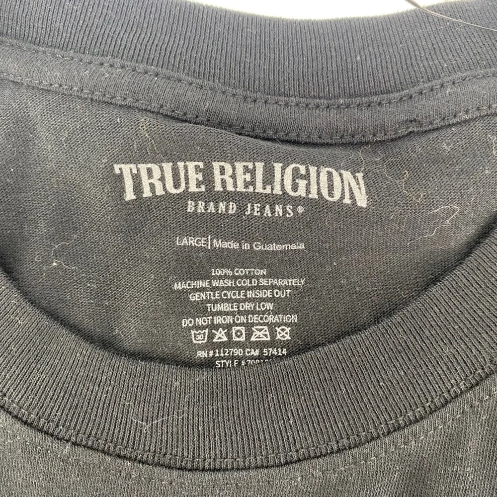 TRUE‎ RELIGION Men Black Graphic Logo T Shirt Large Made in Guatemala Cotton